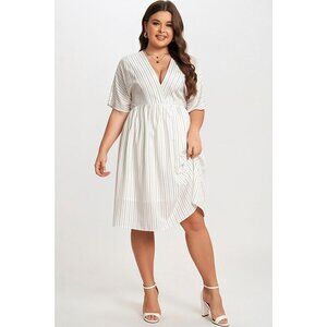 Striped V-Neck Dolman-Sleeve Women Mini Dress